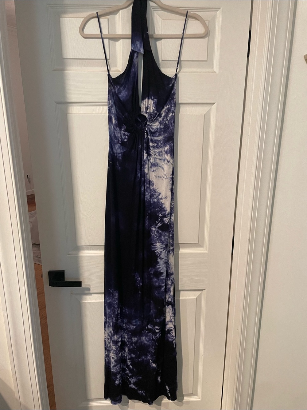 Michelle Jonas Navy and White Tie-Dye Halter Maxi Dress